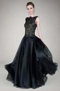 Boatneck Chantilly Lace Gown in Black / Nude