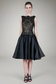 Boatneck Chantilly Lace Cocktail Dress in Black / Nude