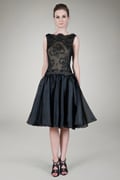Boatneck Chantilly Lace Cocktail Dress in Black / Nude