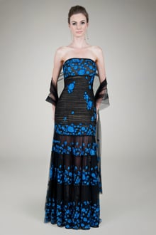 Floral Embroidered Tulle Strapless Gown in Black / Marina