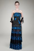 Floral Embroidered Tulle Strapless Gown in Black / Marina