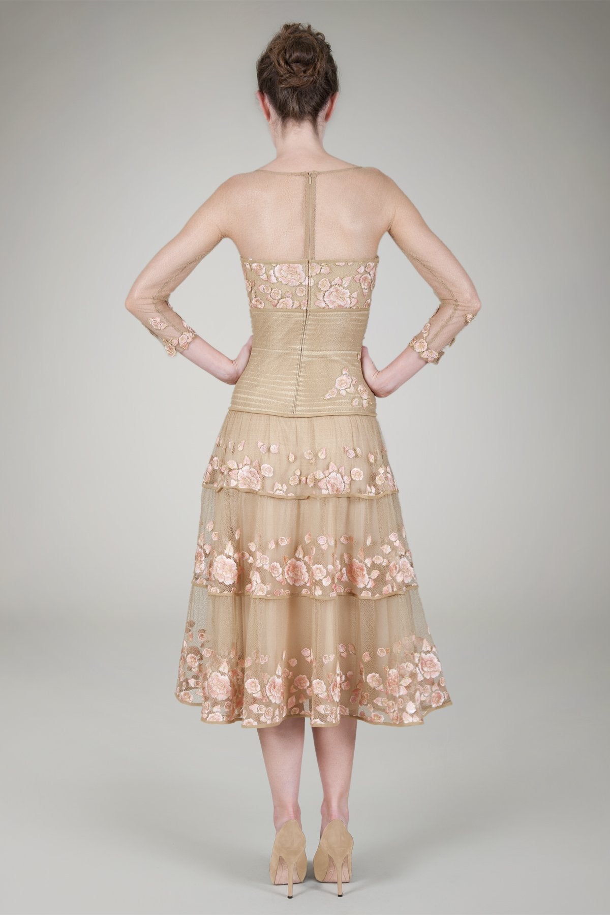 Floral Embroidered Tulle Dress in Pearl