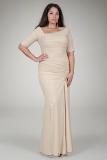 Draped Metallic Tulle Gown in Gold