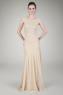 Draped Metallic Tulle Gown in Gold