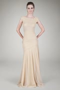 Draped Metallic Tulle Gown in Gold