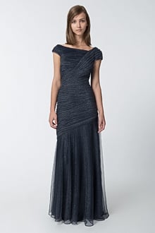 Draped Metallic Tulle Gown in Navy