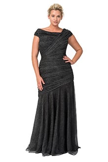 Draped Metallic Tulle Gown in Pewter - PLUS SIZE