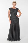 Draped Metallic Tulle Gown in Pewter - PLUS SIZE