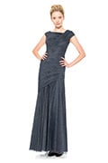 Draped Metallic Tulle Gown in Navy