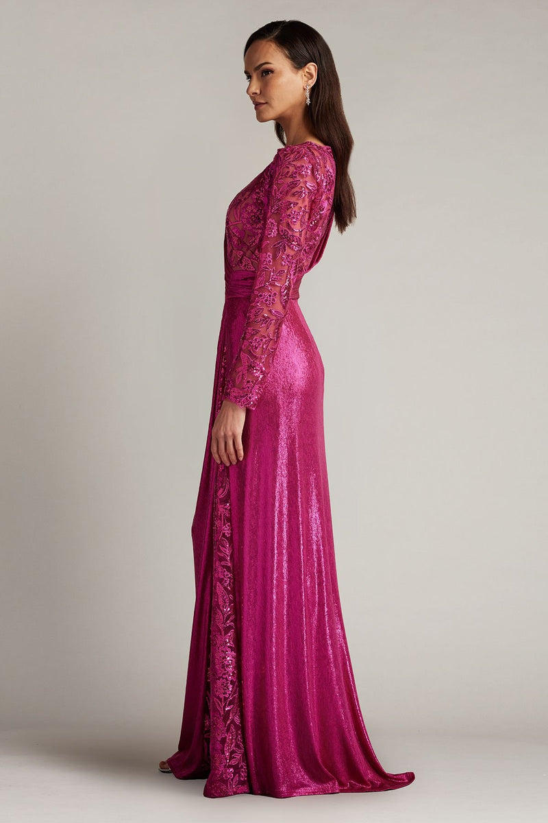 EMERALD WILDFLOWER EMBROIDERED TULLE AND DRAPED CHIFFON SLIP DRESS