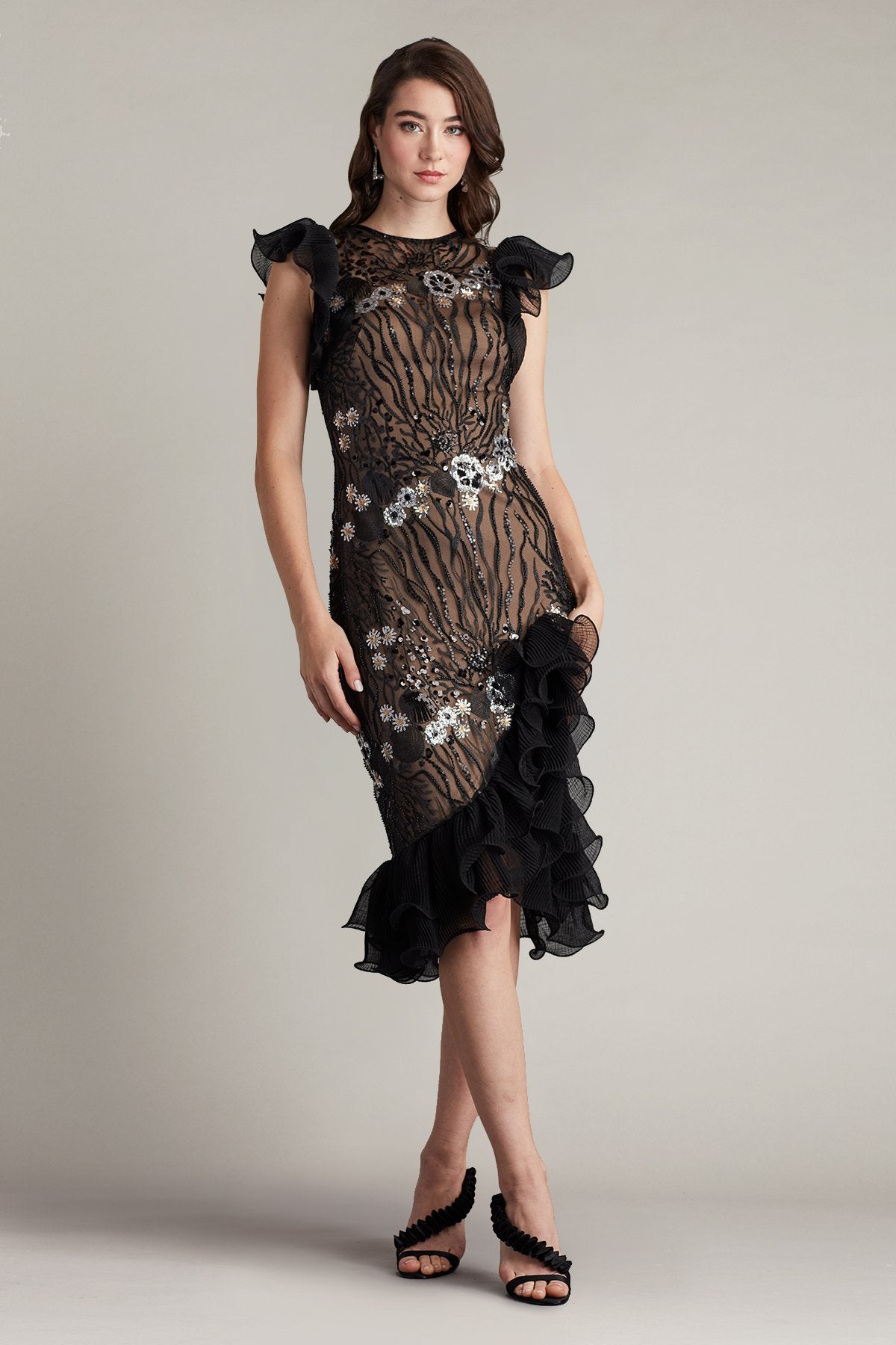 Gal Sequin Embroidered Ruffle Dress
