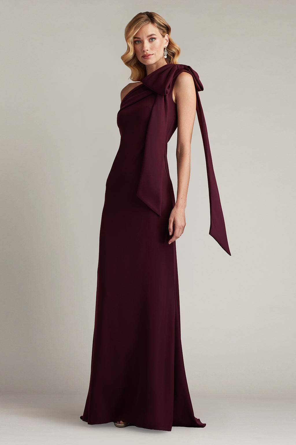 Cassia Bow-Shoulder Crepe Gown