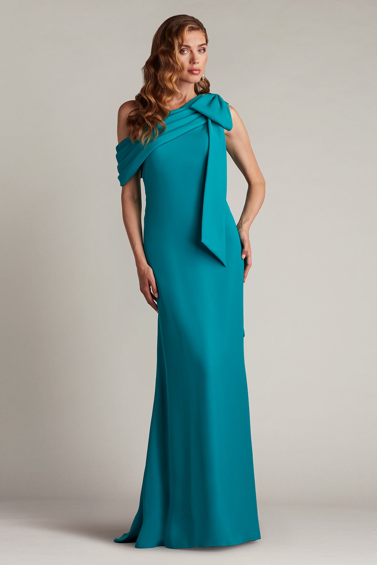 Cassia Bow-Shoulder Crepe Gown