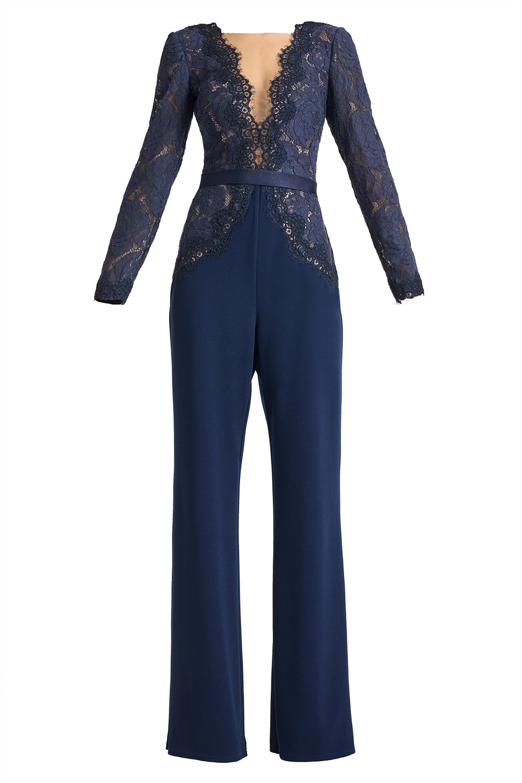 Amaris Plunging Illusion Lace Jumpsuit-NV/ND Ghost