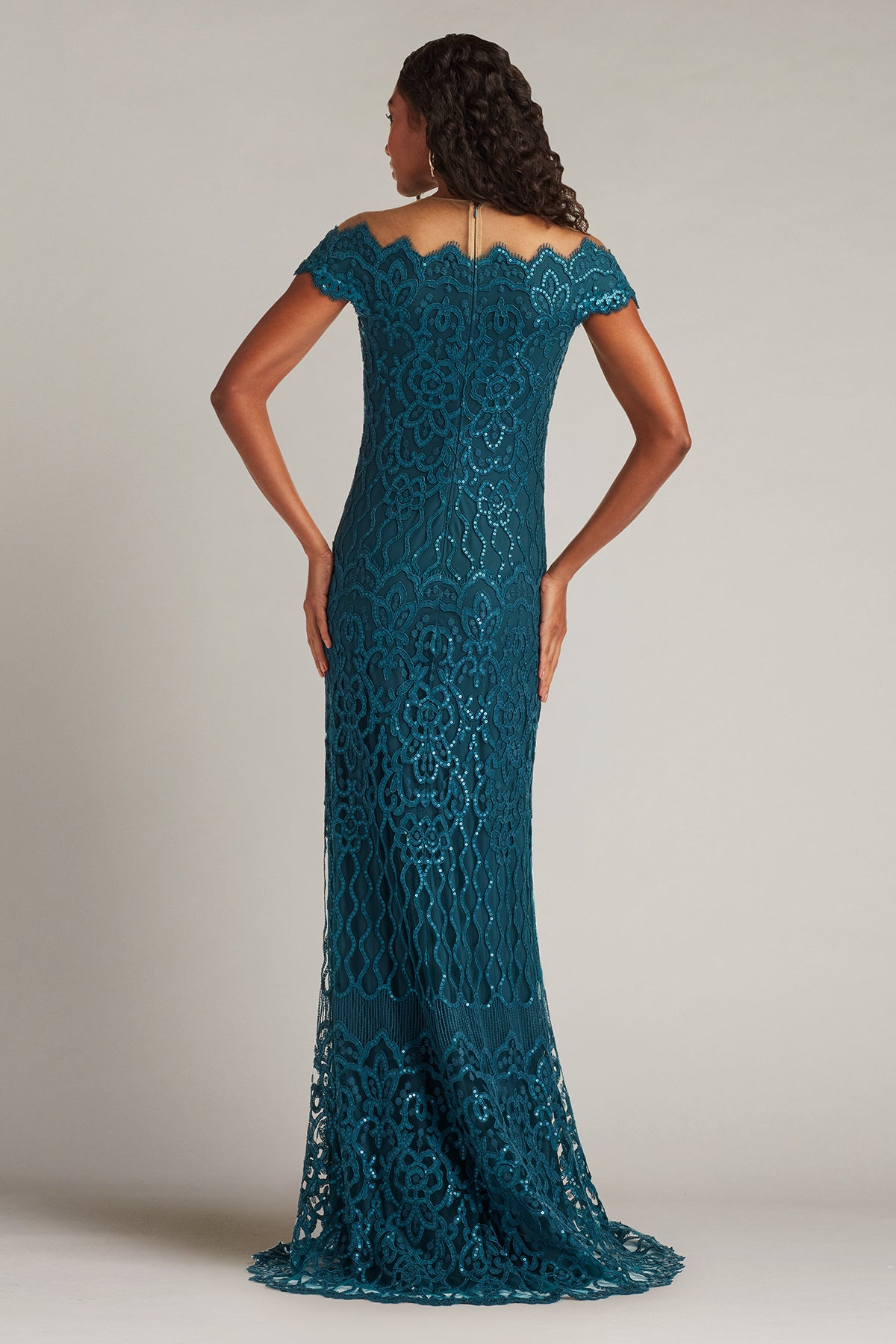 Rater Sequin Embroidered Off-Shoulder Gown-STRYN Back