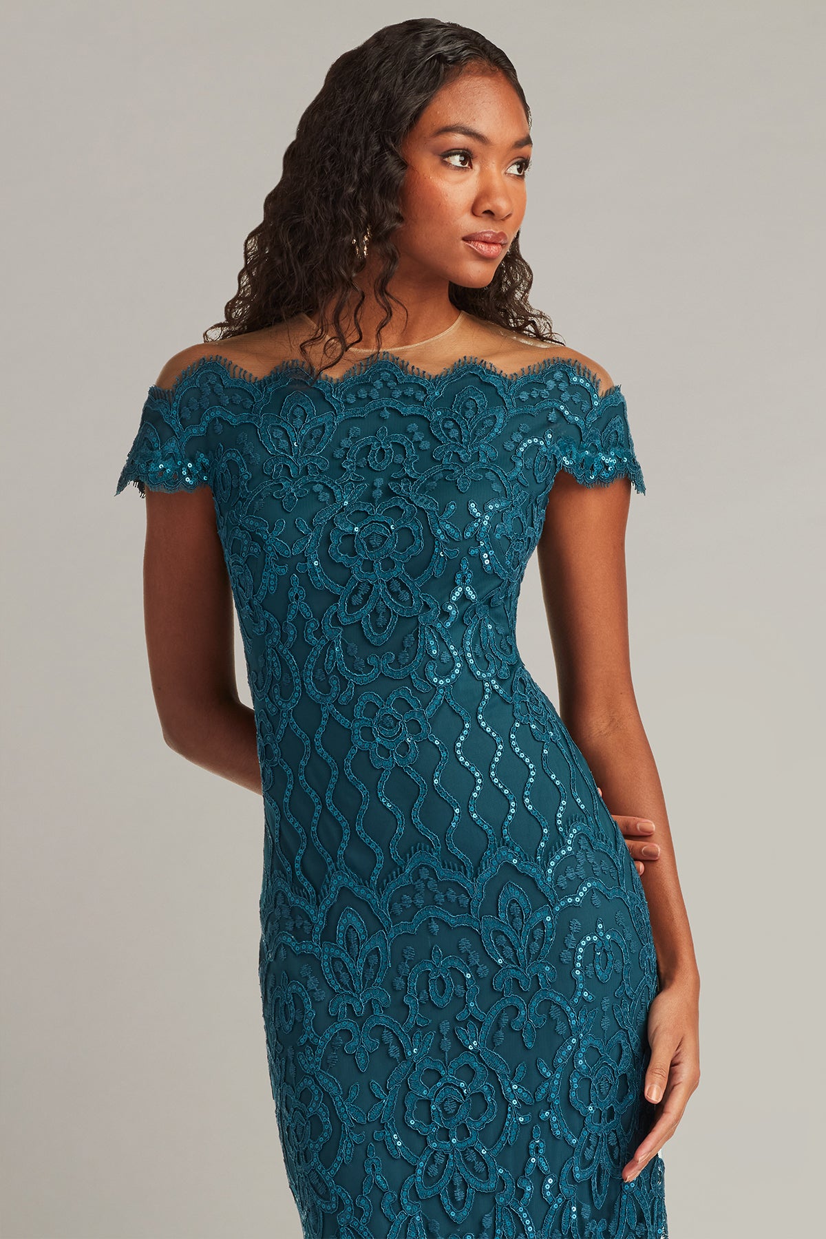 Rater Sequin Embroidered Off-Shoulder Gown-STRYN Crop