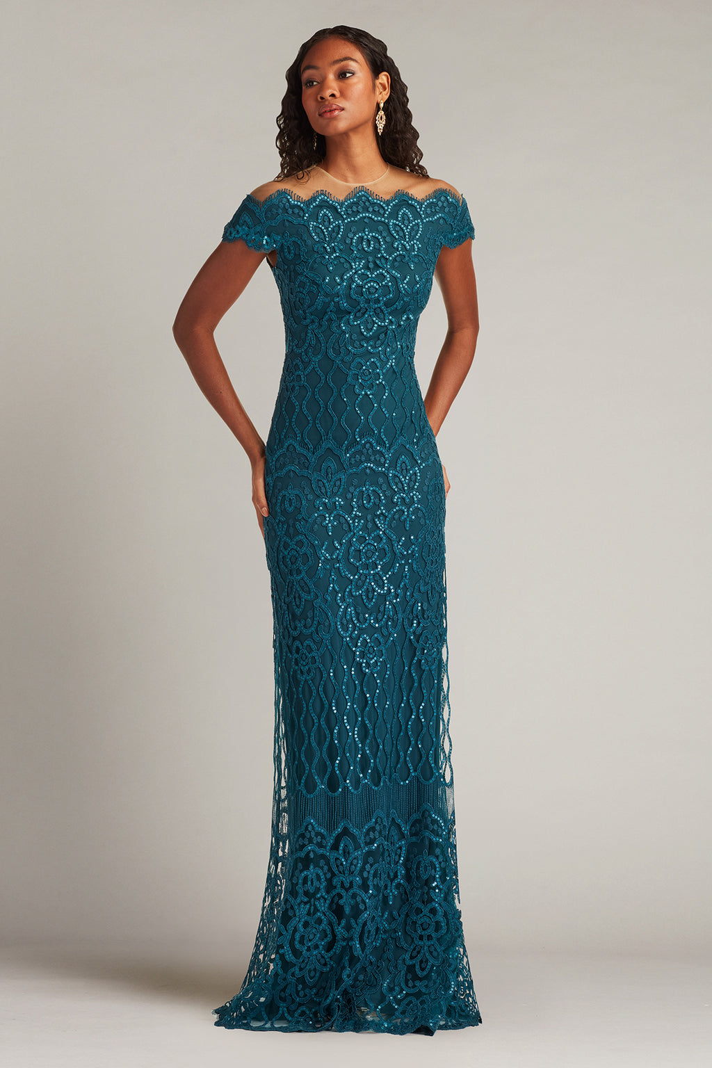 Rater Sequin Embroidered Off-Shoulder Gown-STRYN Front