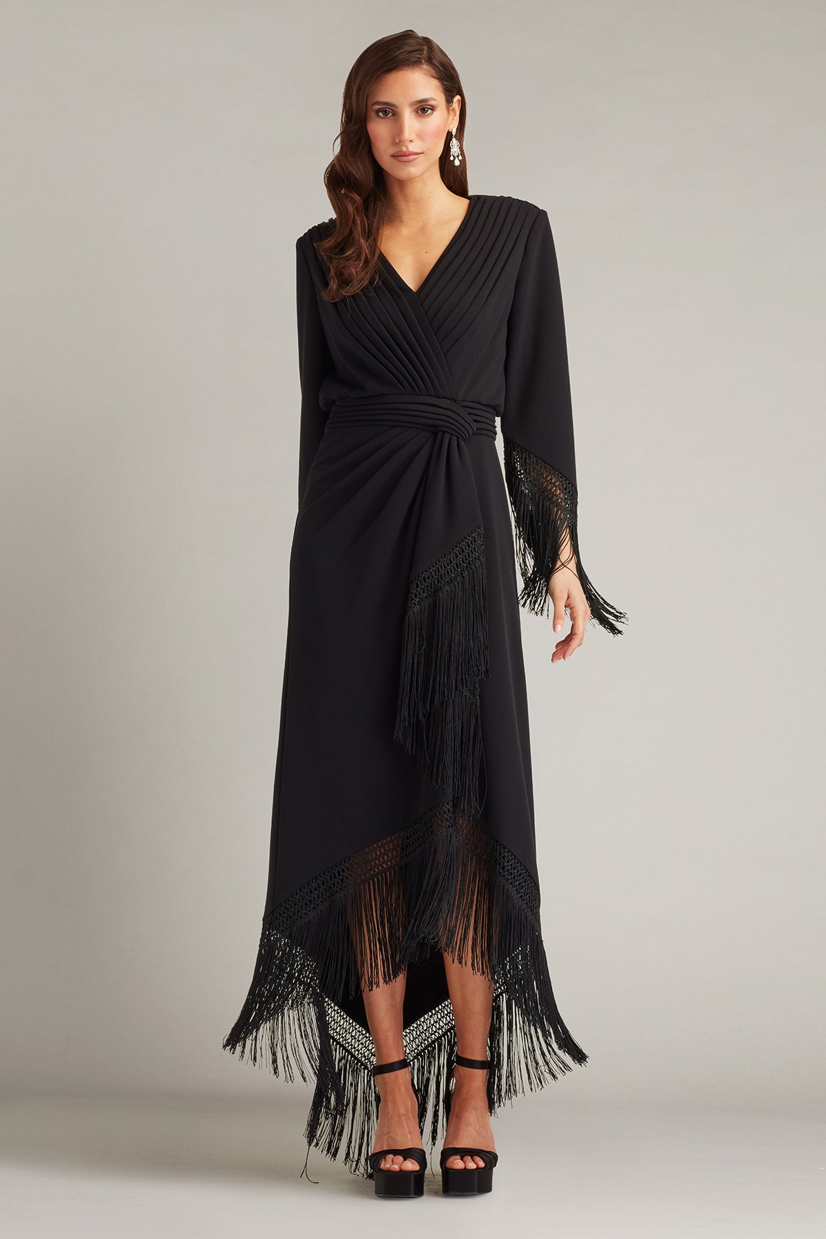 SサイズTadashi Shoji　ドレス ブラック　ワンピース Azie Fringe Midi Dress – Tadashi Shoji Official Online Boutique