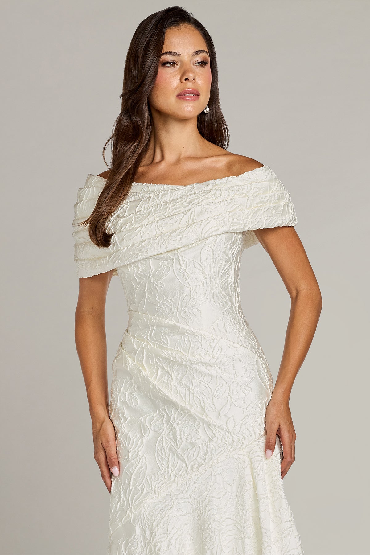 Mita Draped Floral Jacquard Gown