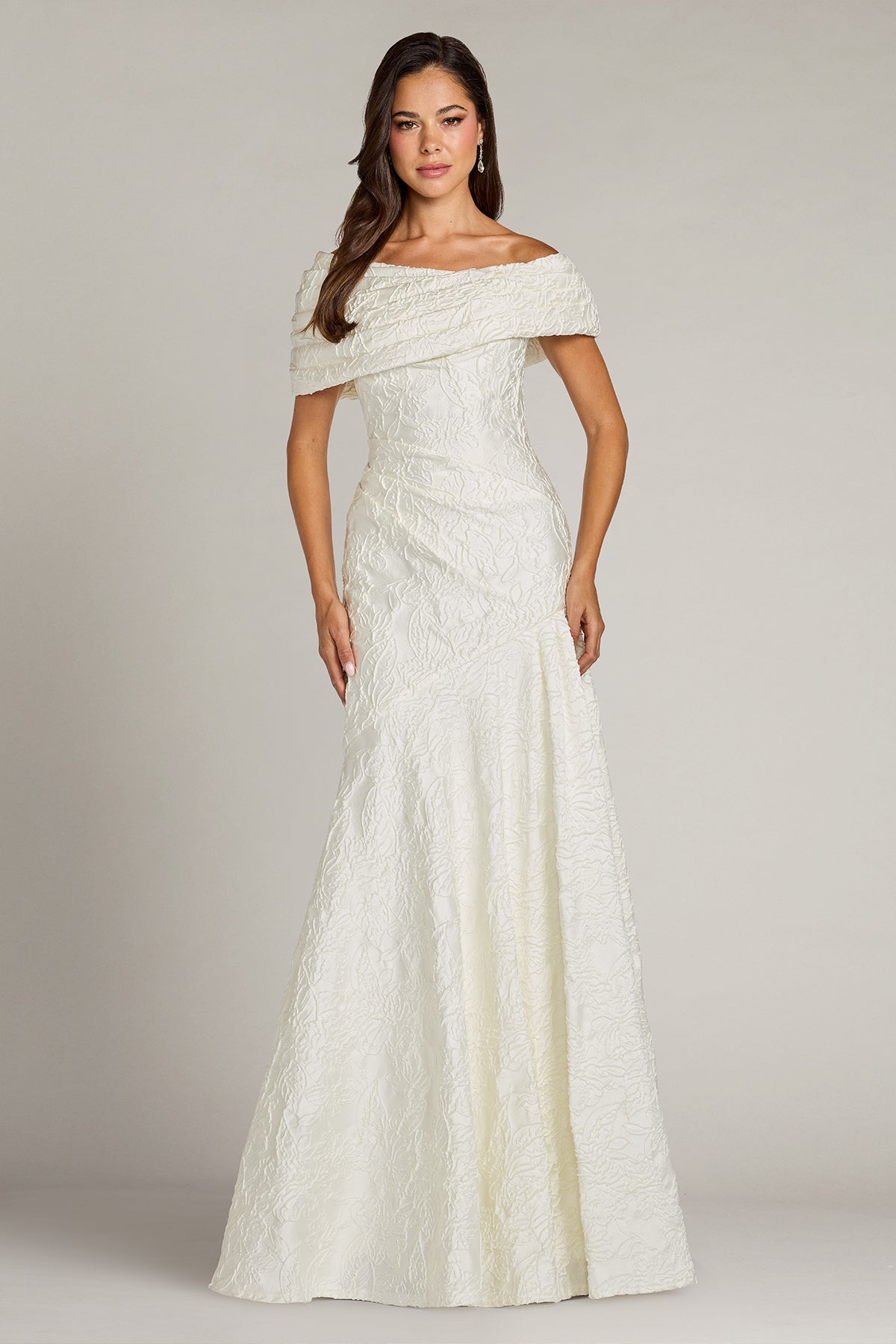 Mita Draped Floral Jacquard Gown