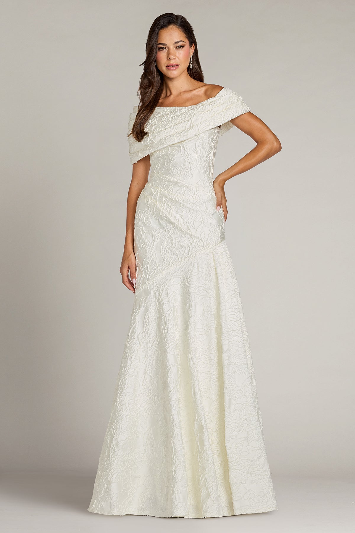 Mita Draped Floral Jacquard Gown
