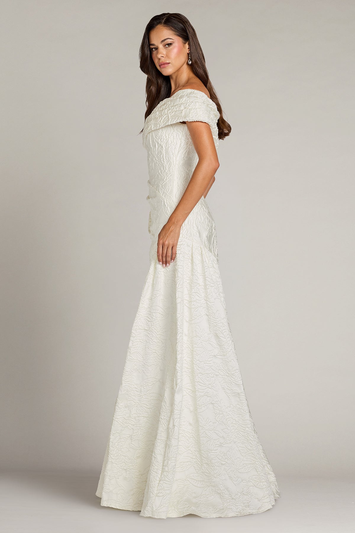 Mita Draped Floral Jacquard Gown
