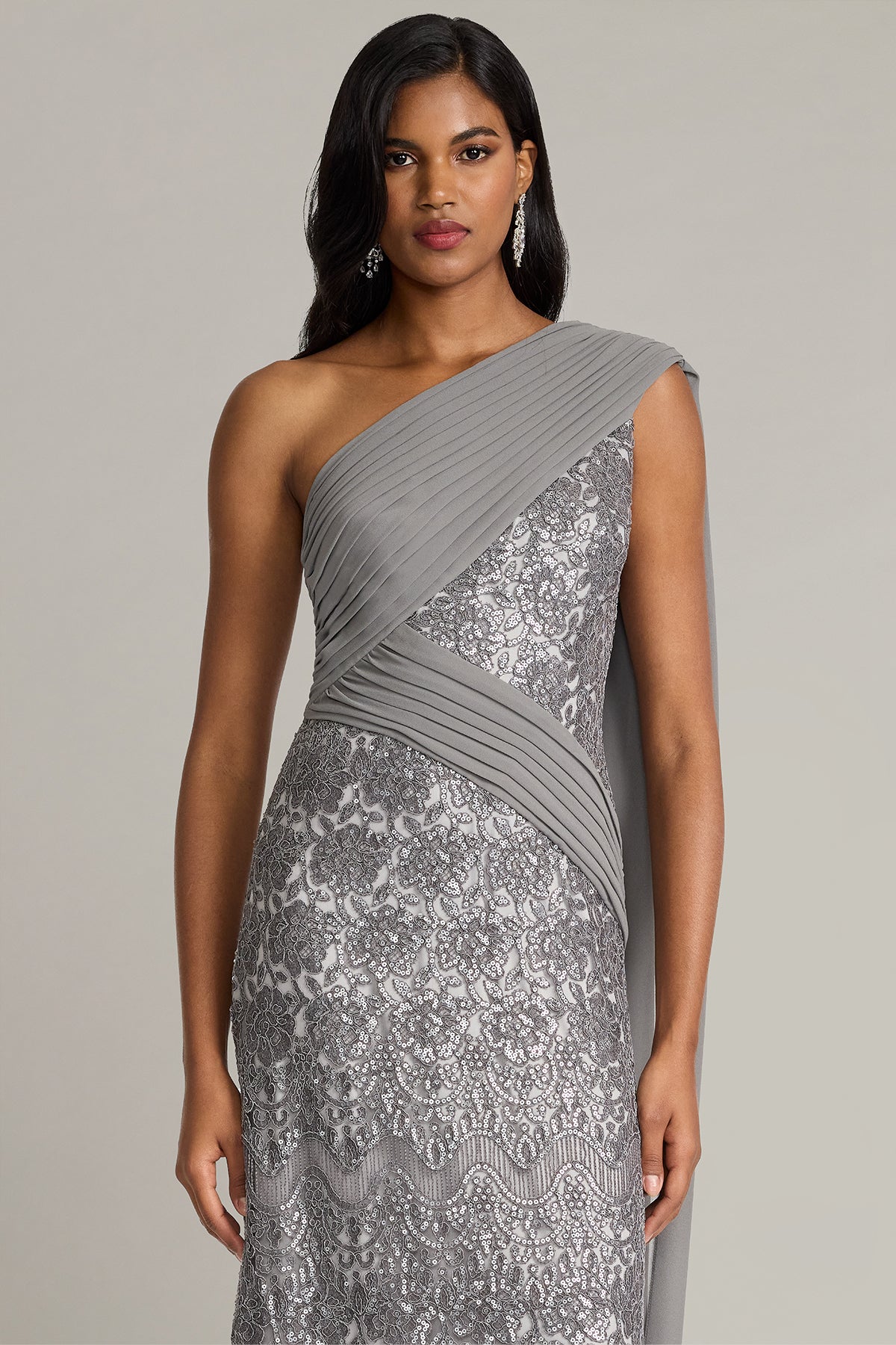 Eamon Draped Sleeve Sequin Embroidered Gown-MIST Crop
