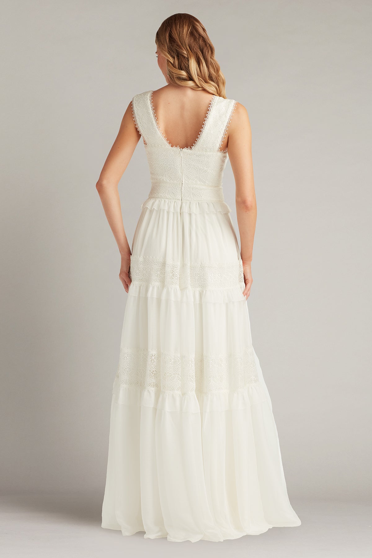 Shiva Tiered Embroidered Tulle Gown-IVORY Back