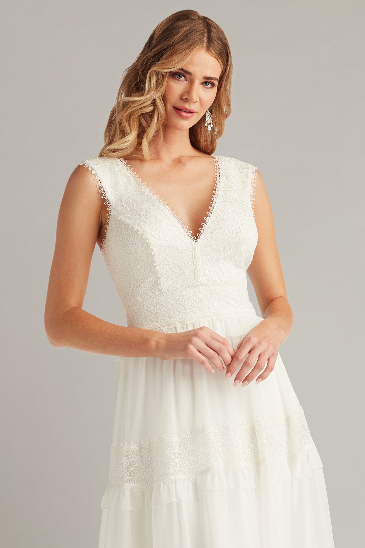Shiva Tiered Embroidered Tulle Gown-IVORY Crop