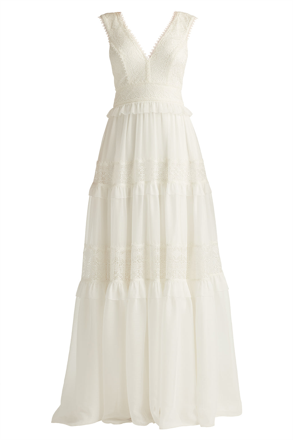 Shiva Tiered Embroidered Tulle Gown-IVORY Ghost