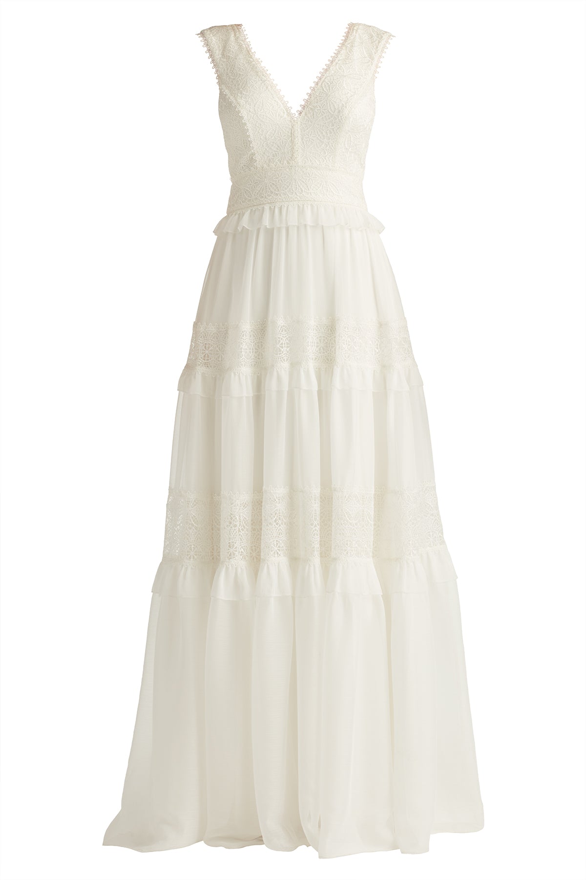 Shiva Tiered Embroidered Tulle Gown-IVORY Ghost
