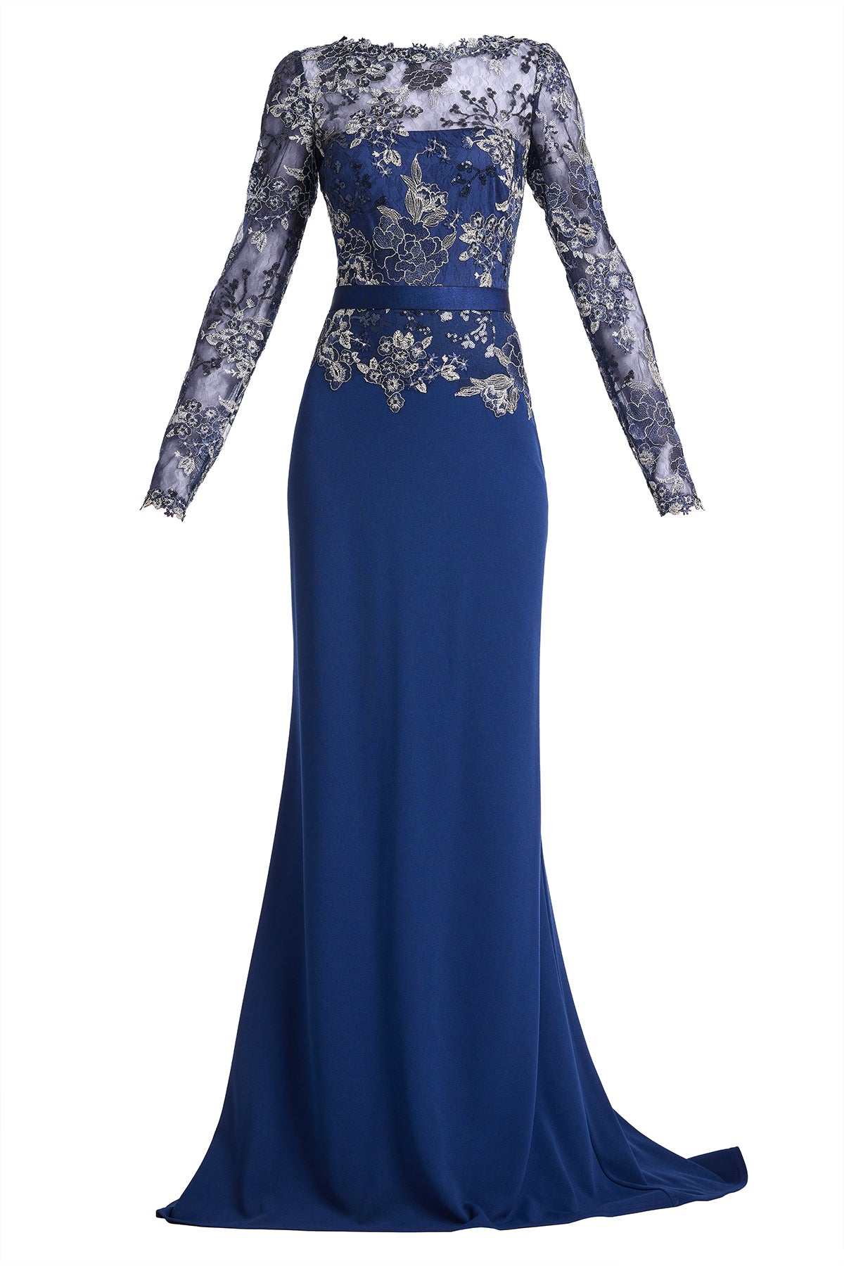 Beacon Belted Embroidered Illusion Gown-MDNIT Ghost