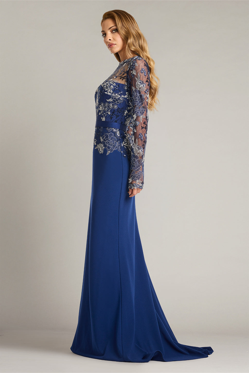 Beacon Belted Embroidered Illusion Gown-MDNIT Side