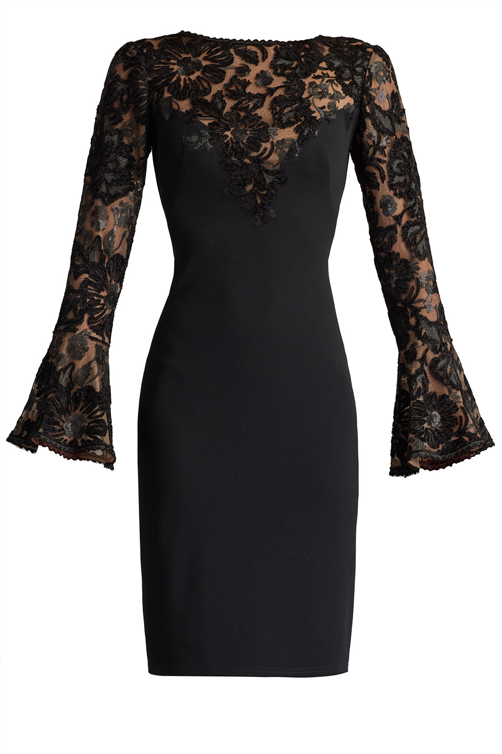 Lou Embroidered Crepe Bell Sleeve Dress – Tadashi Shoji Official Online Boutique