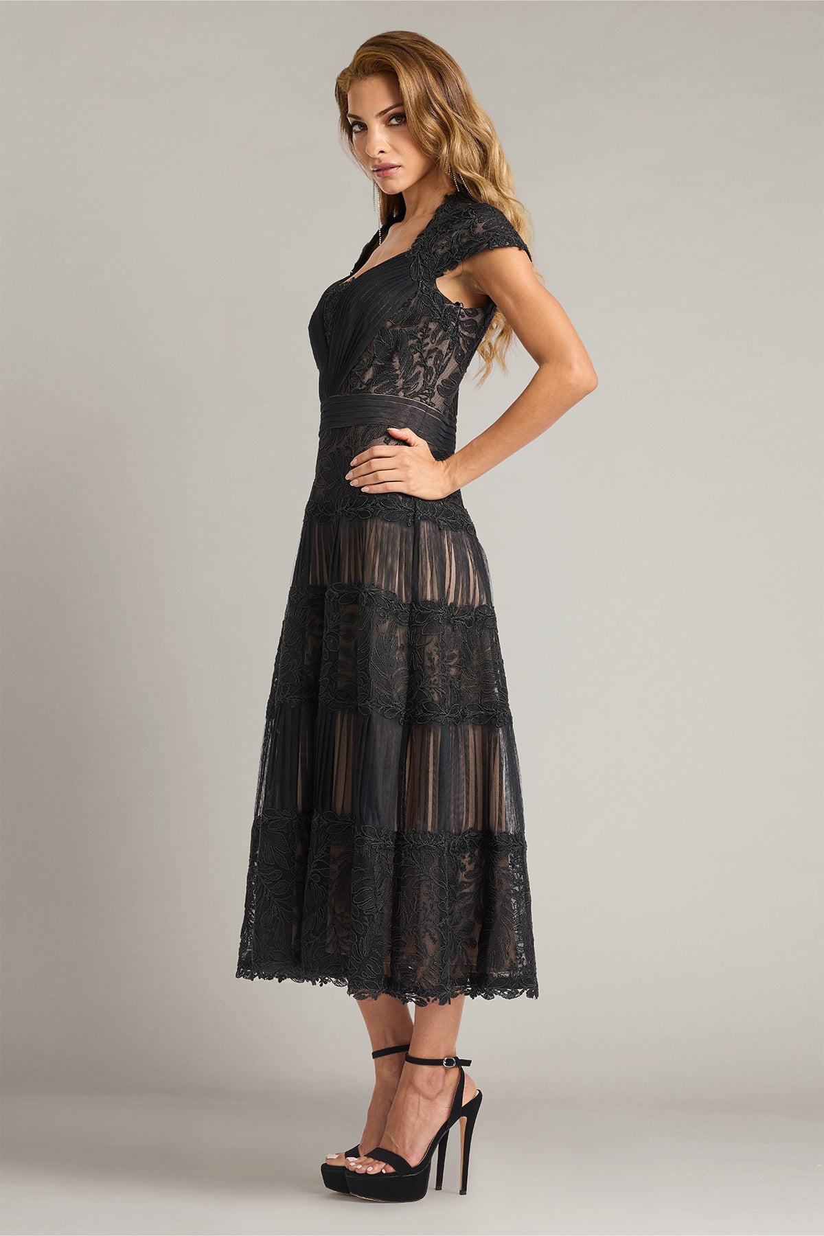 Boette Lace Tea-Length Dress-BK/ND Side
