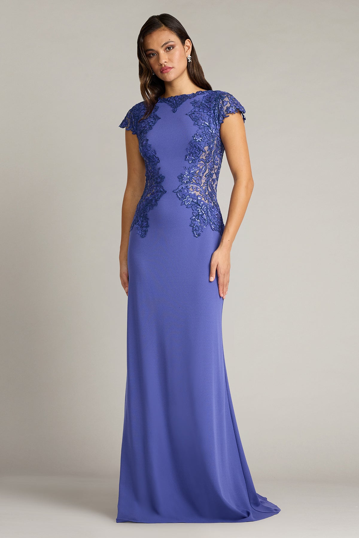 Vicente Embroidered Crepe Gown-VI/ND Front