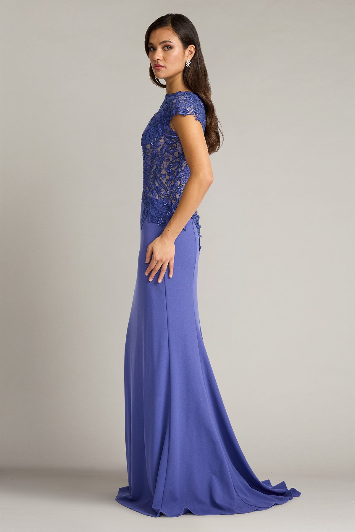 Vicente Embroidered Crepe Gown-VI/ND Side