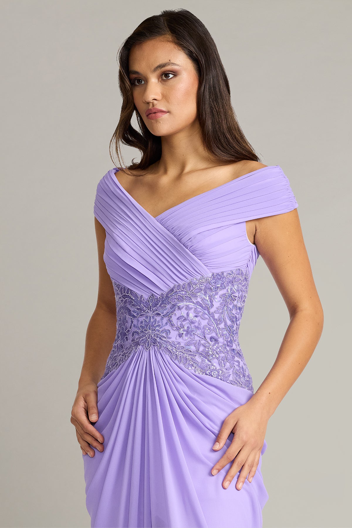 Mihaley Embroidered Waist Draped Gown-LVDMT Crop