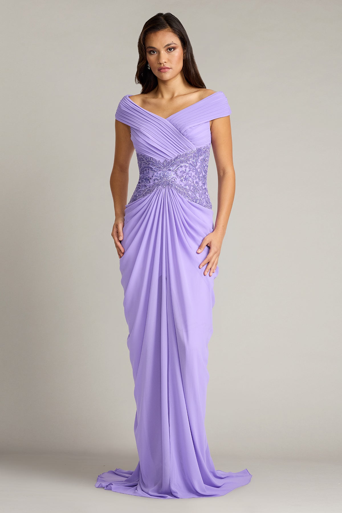 Mihaley Embroidered Waist Draped Gown-LVDMT Front
