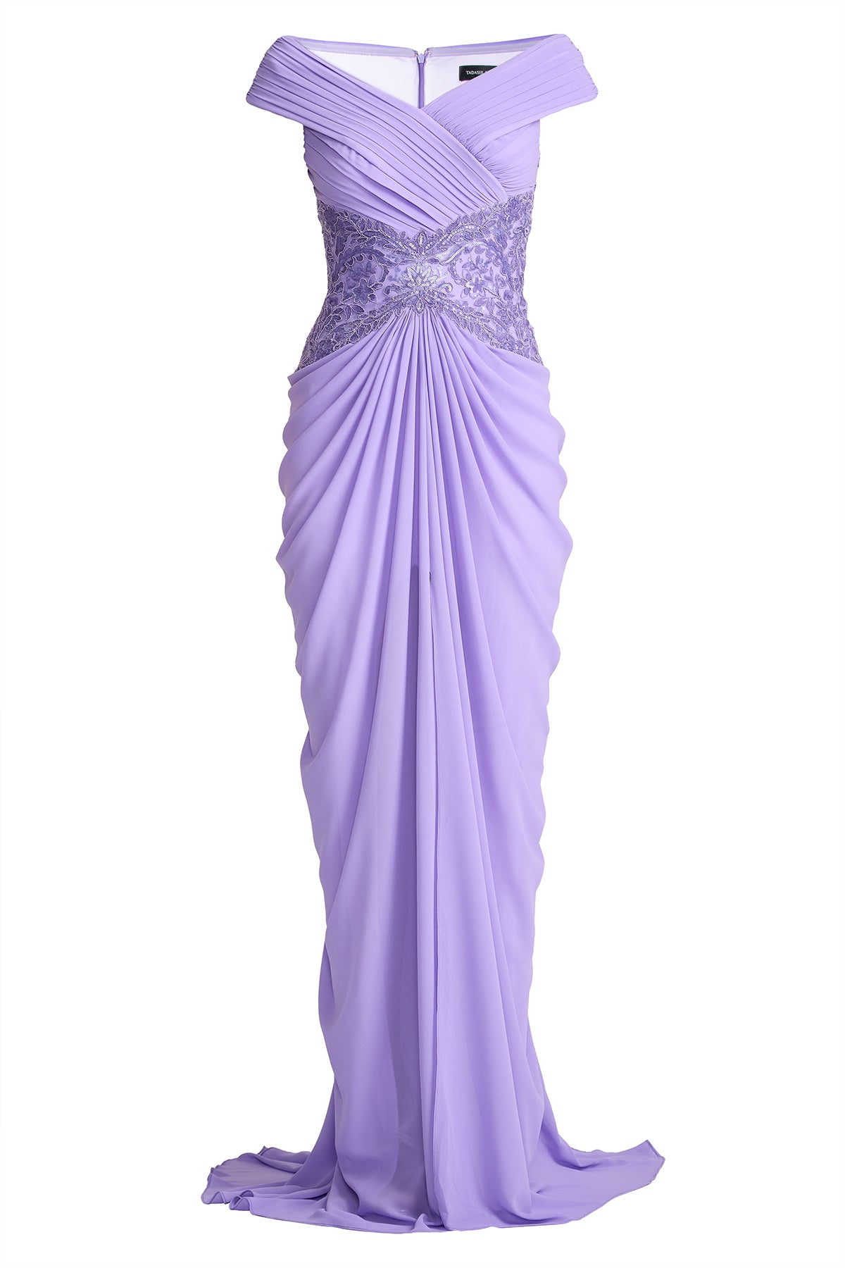 Mihaley Embroidered Waist Draped Gown-LVDMT Ghost