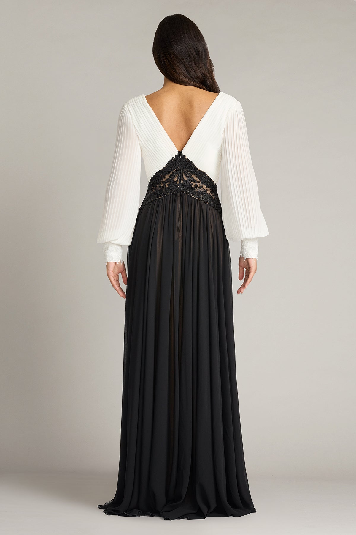 Benulo Pleated Embroidered Waist Gown-IV/BK Back