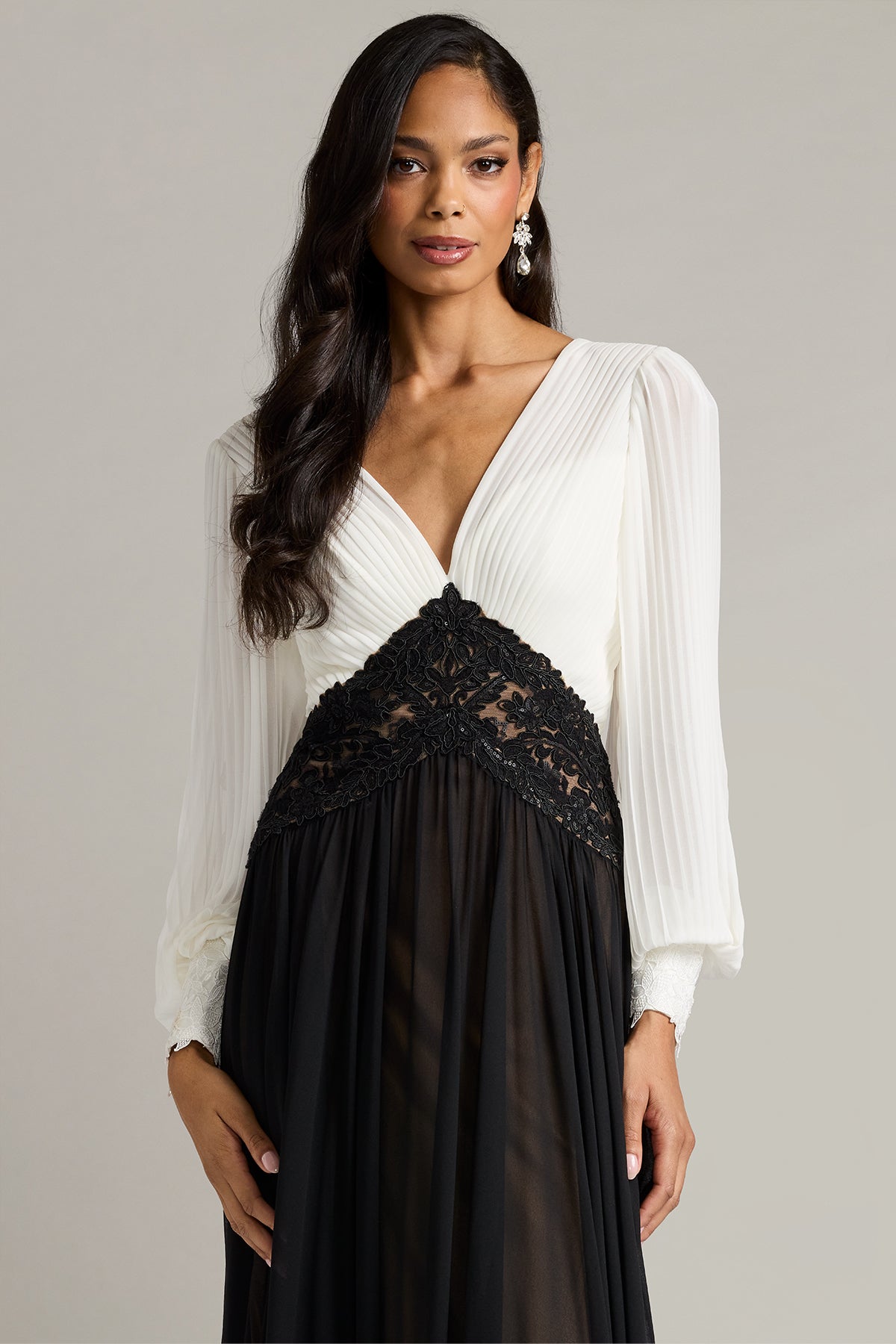 Benulo Pleated Embroidered Waist Gown