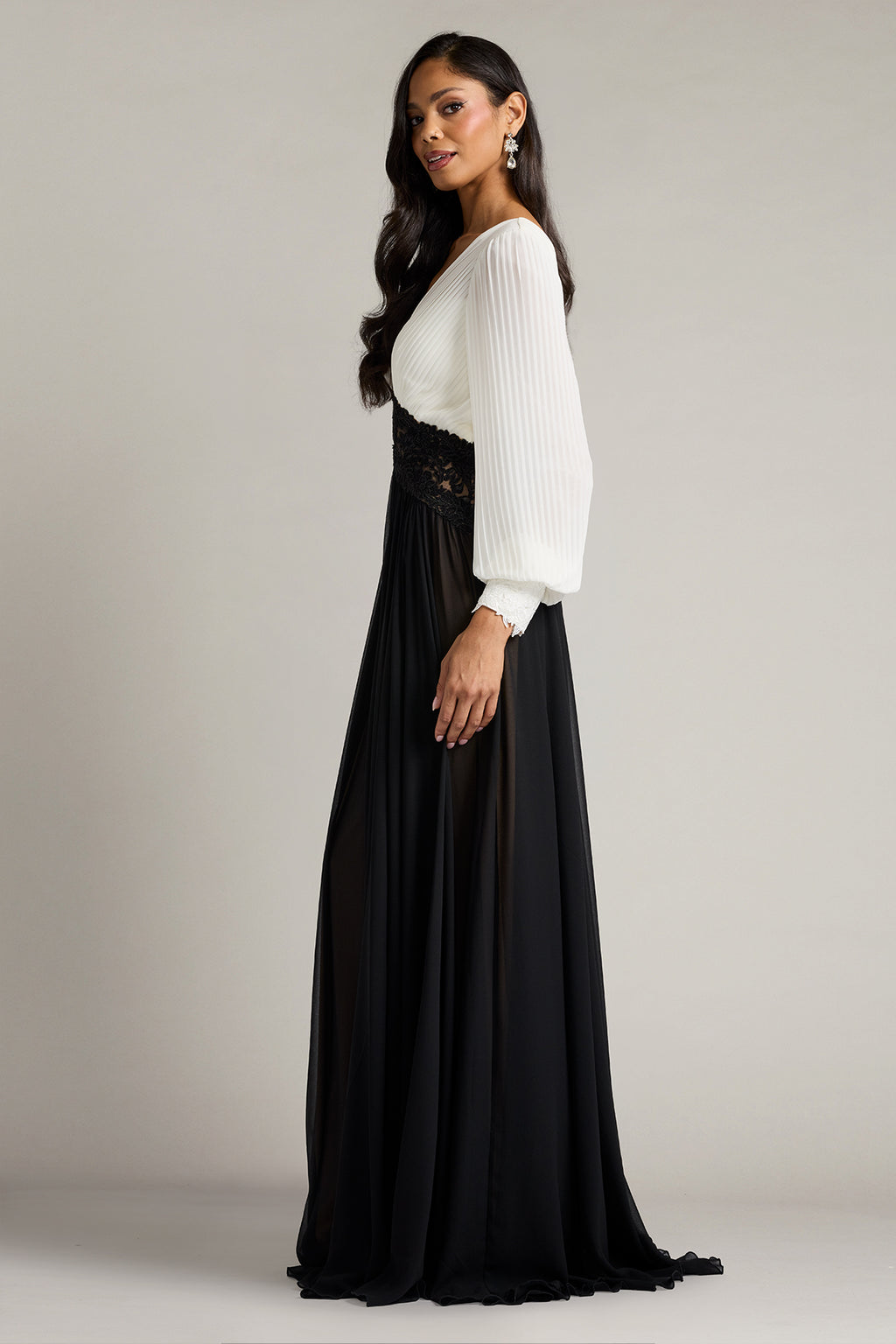 Benulo Pleated Embroidered Waist Gown