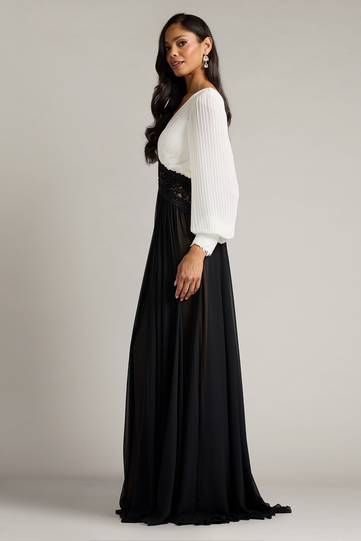 Benulo Pleated Embroidered Waist Gown