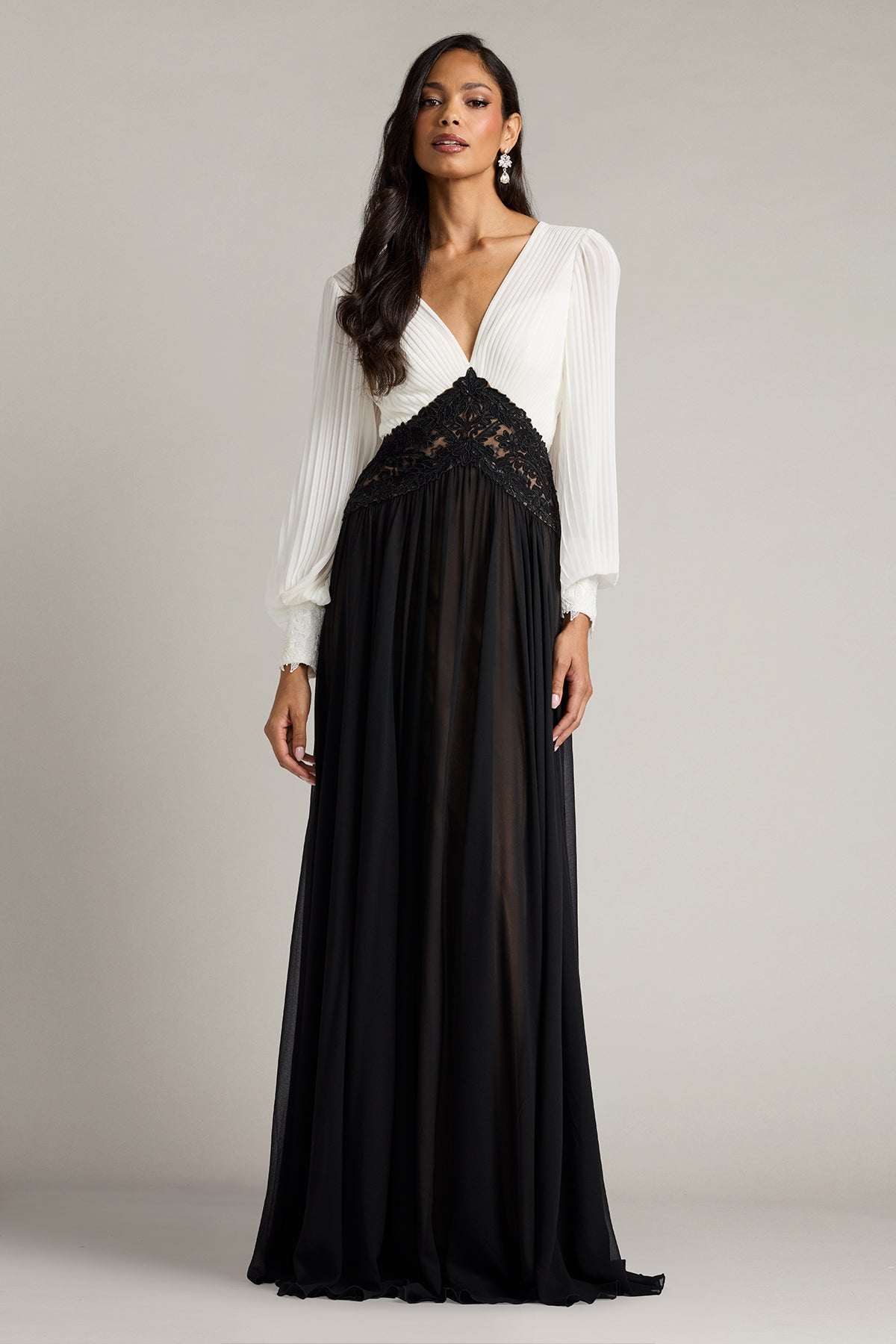 Benulo Pleated Embroidered Waist Gown