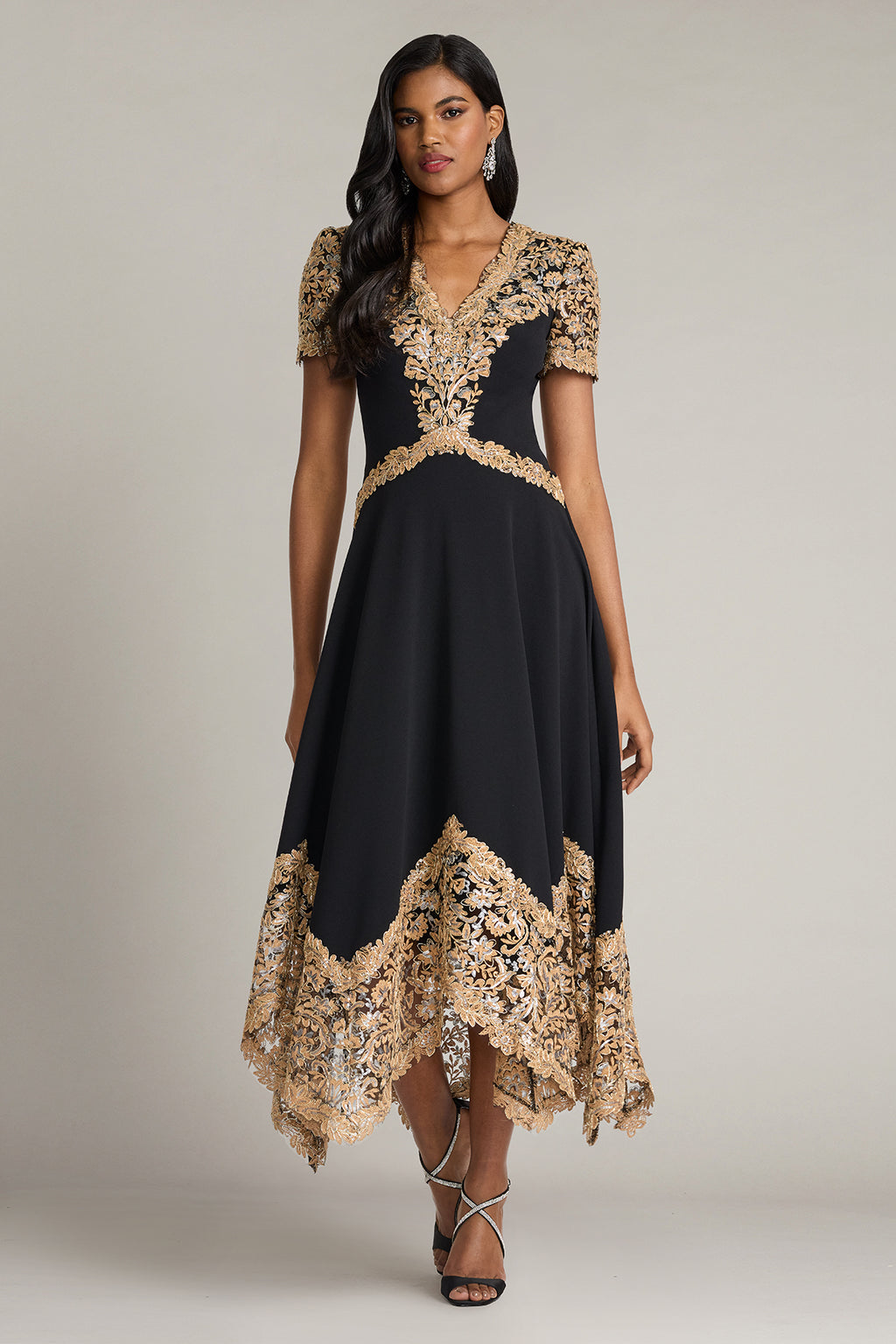 Neneh Embroidered Handkerchief Hem Midi Dress-CPSBK Front