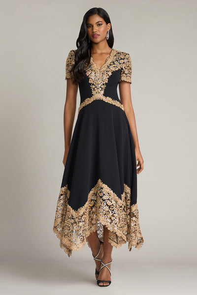 Neneh Embroidered Handkerchief Hem Midi Dress – Tadashi Shoji