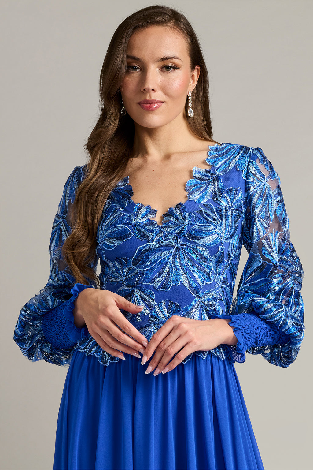 Dansby Embroidered Bishop Sleeve Gown