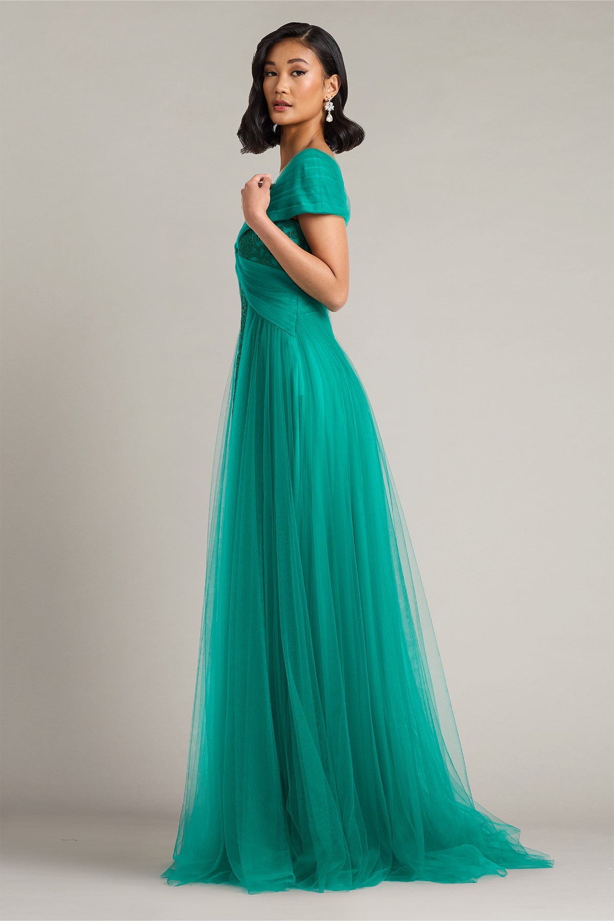 Parello Lotus Embroidered Tulle Gown-EMERA Side