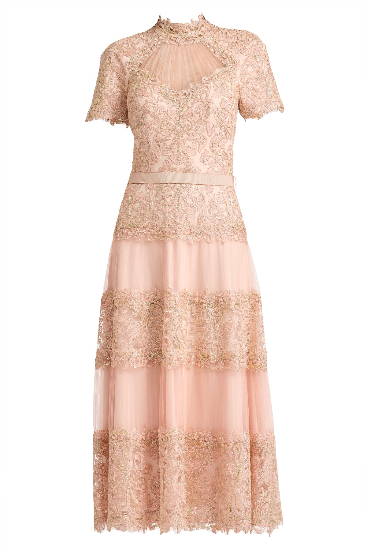 Stelly Lotus Embroidered Tulle Midi Dress-PE/GD Ghost